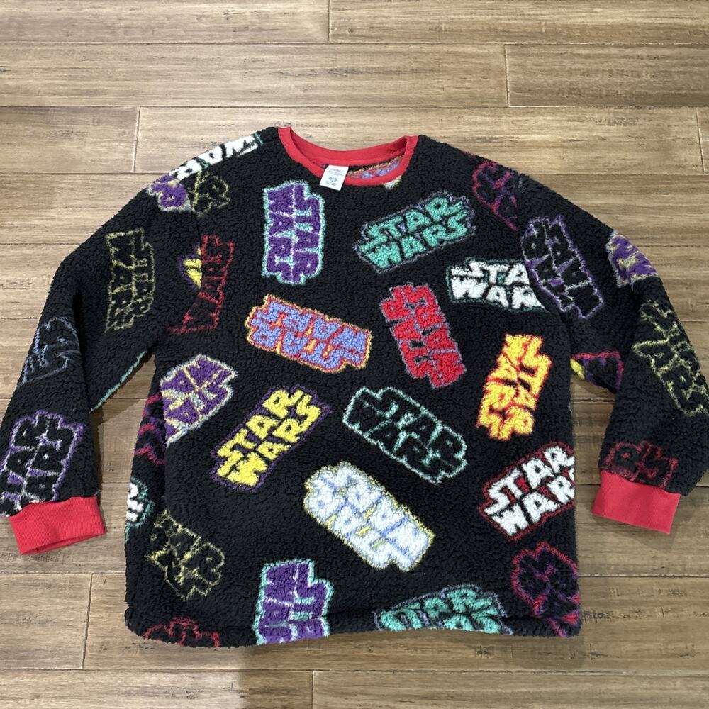 Disney Parks Star Wars Logo Size CL Sherpa Fleece Shirt Sweater Pullover Black